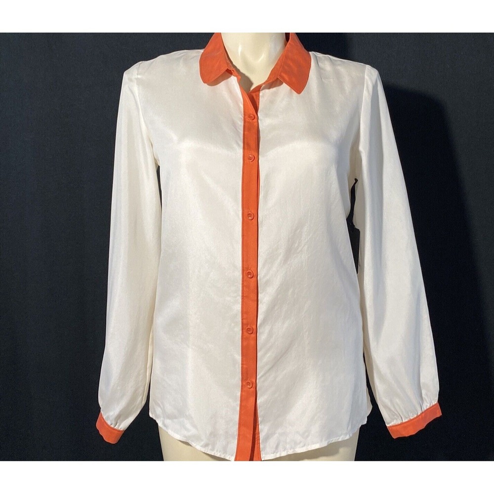 NWT TROUVE Top LARGE Off White Orange 100% Silk Shirt Colorblock Nordstrom Work